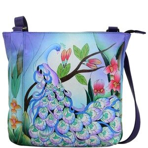 Anna by Anuschka Midnight Peackock Medium Crossbody Handbag